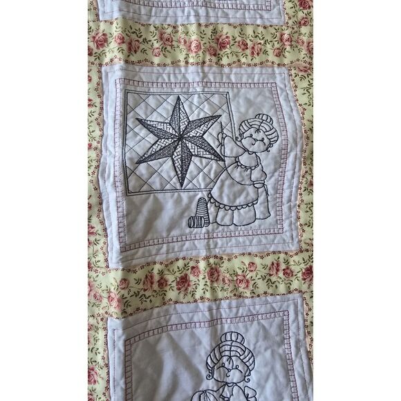 Sweet " Little Quilting Lady " Machine Embroidered Squares  On A Quilt 47x37" - Picture 7 of 16
